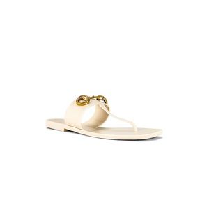 JEFFREY CAMPBELL- White Rubber Slip on Thong Sandal w Gold Detail